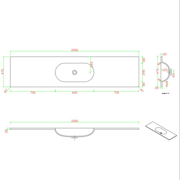 כיור קוריאן אינטגרלי 200 ס”מ צורה אובלית