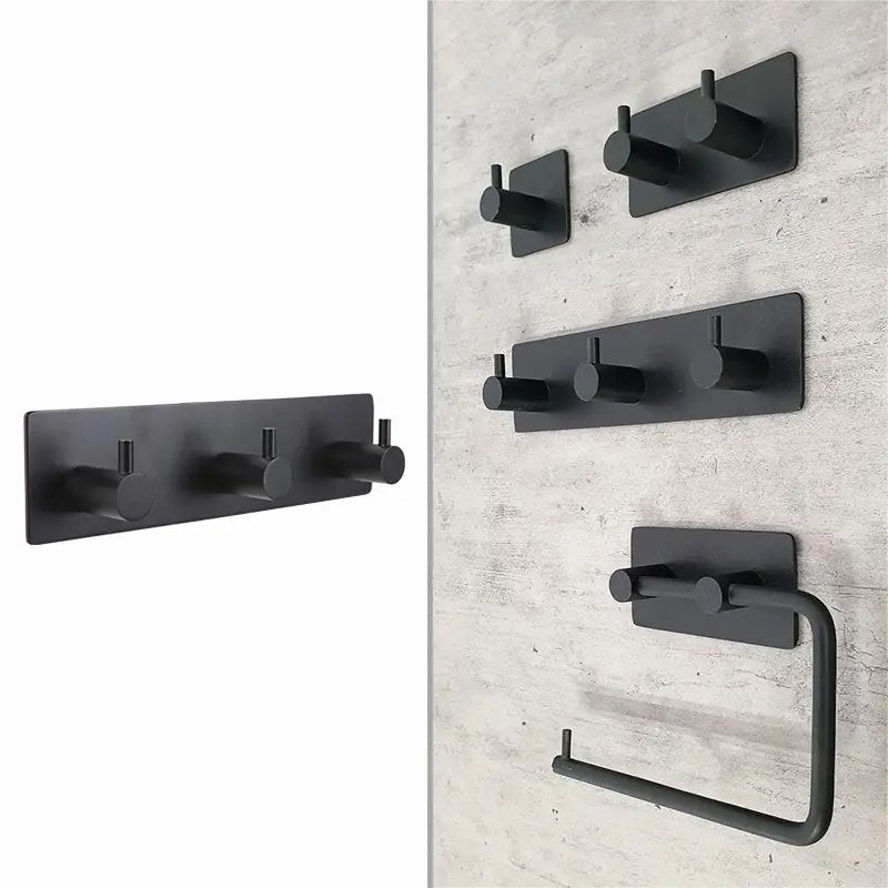 מתלה למגבות עם 3 ווים סנסה שחור