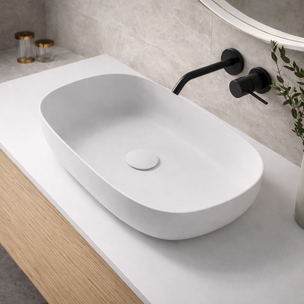 משטח קוריאן לבן מט לכיור מונח במגוון מידות