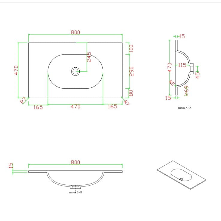 כיור קוריאן אינטגרלי 80 ס”מ צורה אובלית